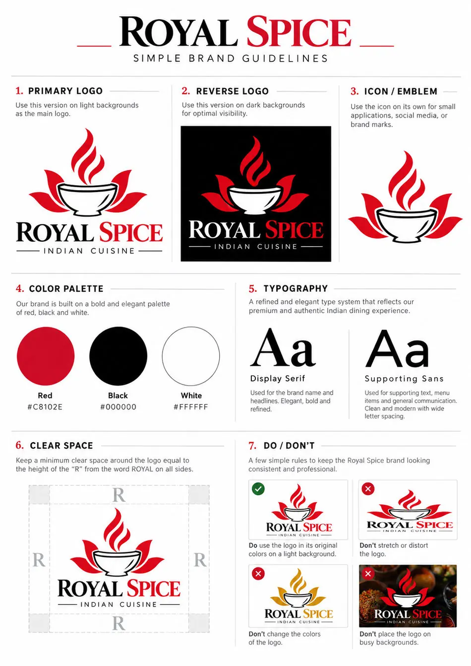 Royal Spice brand guidelines sheet