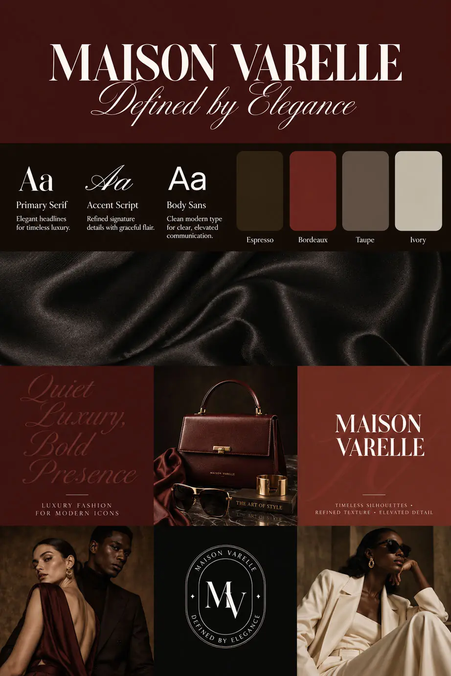 Maison Varelle luxury fashion campaign board in deep red